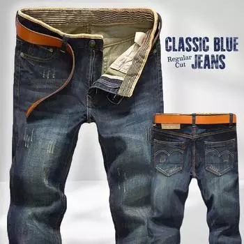 Летние джинсы мужские прямые облегающие мужские джинсы большого размера со средней талией эластичные тонкие деловые брюки 28