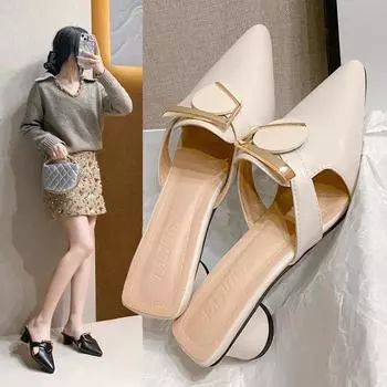 Летние европейские босоножки на толстом каблуке с острым носком, универсальные, мягкие кожаные туфли Baotou с женской обувью Tide 35