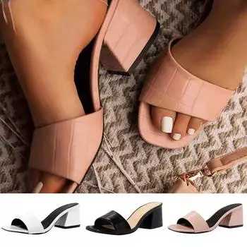 Летние европейские и американские модные тапочки большого размера на толстом каблуке с шрифтом, женская обувь 38 чёрный