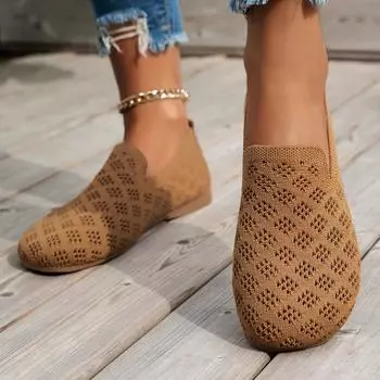 Летние европейские и американские туфли на плоской подошве с острым носком, туфли mom с неглубоким вырезом, вязаные, модные и универсальные 36 чёрный