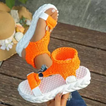 Летние европейские и американские женские сандалии на толстой подошве, легкие шерстяные сандалии с круглой пряжкой в корейском стиле 44 оранжевый