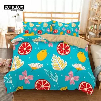 Летние фрукты пододеяльник гранат апельсин лимон узор 3D принт комплект постельного белья для детей мальчиков девочек подростков с наволочками декор EU single(135x200cm)
