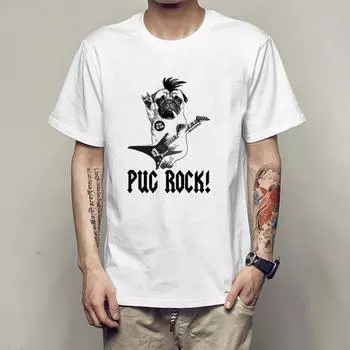 Летние футболки Bago Dog Rock Pug Rock из хлопка с принтом, свободные, с круглым вырезом и коротким рукавом, мужские S белый