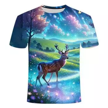 Летние футболки для взрослых с различными креативными рисунками животных и круглым воротом, с 3D-печатью, мужские и женские, с короткими рукавами, для детей и подростков, 2 красивых S