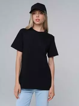 Летние футболки для женщин, однотонные повседневные топы с короткими рукавами, футболки большого размера с круглым вырезом из 100% хлопка XS чёрный