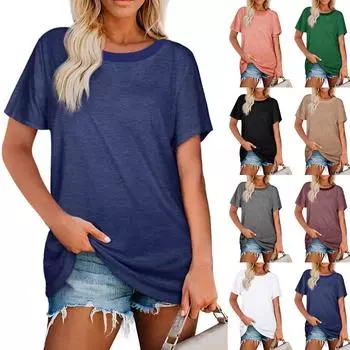 Летние футболки для женщин, свободные повседневные топы с короткими рукавами, мягкие футболки, базовые рубашки M