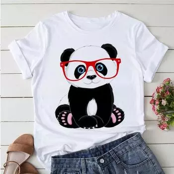 Летние футболки Футболка с рисунком для женщин Kawaii Panda Yoga Print Graphic T Shirts Oversize T Shirt Aesthetic Clothes S