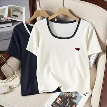 Летние футболки Harajuku Love с вышивкой, женские универсальные футболки большого размера, корейские повседневные свободные футболки с короткими рукавами, простые топы y2k M белый