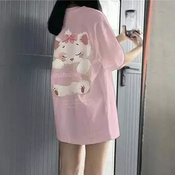 Летние футболки из чистого хлопка с мультяшным принтом, женские уличные футболки в стиле хип-хоп, повседневная милая футболка, женские топы Harajuku большого размера с короткими рукавами, розовые топы y2k M белый