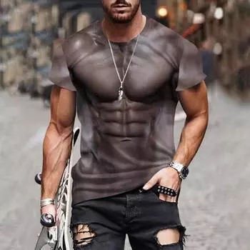 Летние футболки, модные тренды, веселые 3D-принты, мужские персонализированные футболки с принтом поддельных мышц, повседневные, удобные, с короткими рукавами S