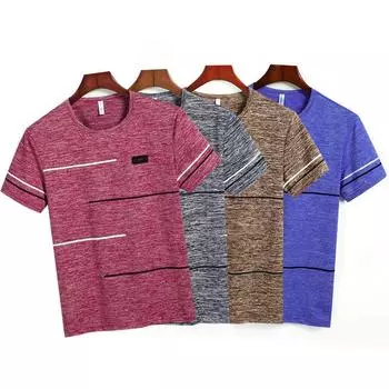Летние футболки, мужская одежда, полиэстер, футболки больших размеров, дышащие футболки в полоску с короткими рукавами, M-9XL