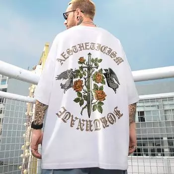 Летние футболки мужские хип-хоп мода футболка с круглым вырезом дышащий хлопок Y2K уличная одежда короткий рукав футболки топы M белый