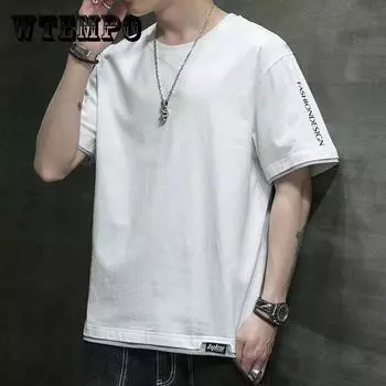 Летние футболки Мужские рубашки Футболки с рисунком Однотонные повседневные свитера с коротким рукавом Верхняя рубашка Эластичная мужская одежда XXXL белый