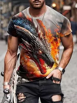 Летние футболки, мужские винтажные футболки с рисунком дракона в стиле ретро, 3D-принт, большие уличные футболки с коротким рукавом для мужчин, модные футболки S