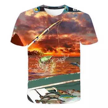 Летние футболки Рубашка для рыбалки Забавные футболки с 3D принтом в виде рыбы Рубашки Топы Футболки XXS
