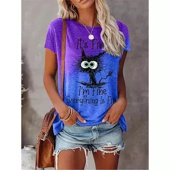 Летние футболки с 3D-принтом для женщин, уличная одежда, мультяшные коты, повседневная мода, футболки с коротким рукавом, футболки с круглым вырезом, топы, одежда XS