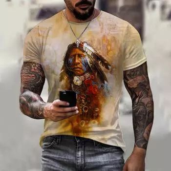 Летние футболки с 3D принтом индейцев, уличная одежда для мужчин и женщин, модная футболка большого размера с короткими рукавами, детские футболки с круглым вырезом, топы, одежда S