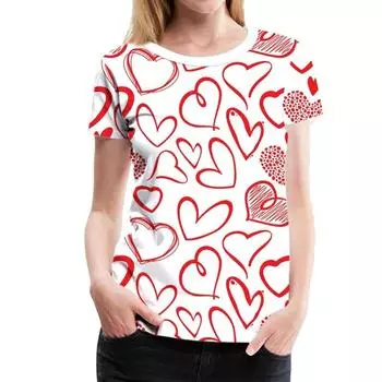 Летние футболки с 3D принтом красного сердца, женская уличная одежда, повседневная модная футболка в стиле Харадзюку с коротким рукавом, топы с круглым вырезом, одежда S