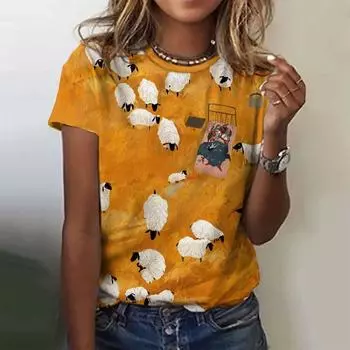 Летние футболки с 3D-принтом с изображением животных из мультфильмов, женская уличная одежда, повседневная мода 2000 года, футболки с коротким рукавом, футболки с круглым вырезом, топы, одежда XXS
