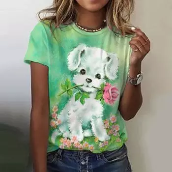 Летние футболки с 3D-принтом животных, собак и кошек, женская уличная одежда, повседневная мода 2000 года, футболки с коротким рукавом, футболки с круглым вырезом, топы, одежда XL