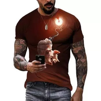 Летние футболки с 3D забавным рисунком свиньи, модные мужские уличные рубашки в стиле хип-хоп с индивидуальным принтом, повседневные с круглым вырезом и коротким рукавом S