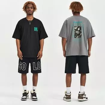 Летние футболки с буквенным принтом для мужчин и женщин, из чистого хлопка с короткими рукавами S чёрный