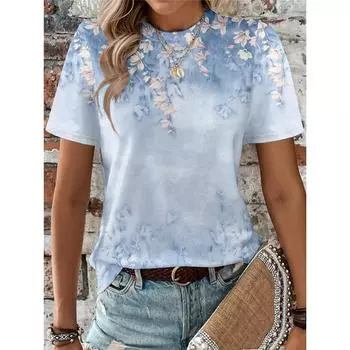 Летние футболки с цветочным дизайном и 3D-принтом для женщин, уличная одежда, повседневная мода 2000 года, футболки с коротким рукавом, футболки с круглым вырезом, топы, одежда S