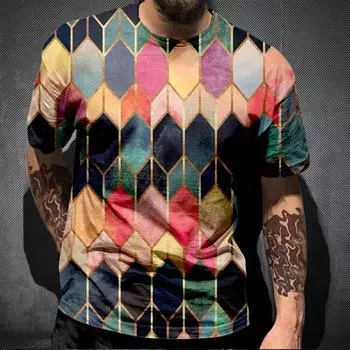 Летние футболки с градиентной 3D-печатью, мужская футболка с коротким рукавом и цифровым принтом для мужчин больших размеров S