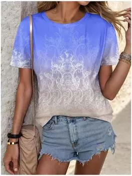 Летние футболки с градиентным 3D-принтом для женщин, повседневная мода Y2k, футболка с коротким рукавом, футболки с круглым вырезом, топы, одежда S