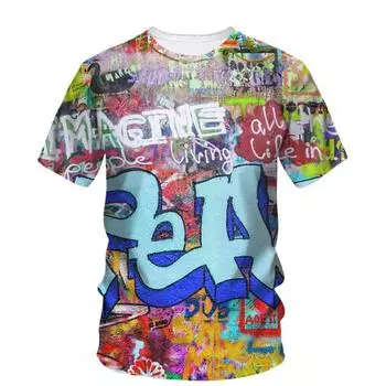Летние футболки с граффити в стиле бохо, мужские повседневные футболки с круглым вырезом и принтом в стиле хип-хоп, уличная одежда в стиле Харадзюку, короткий рукав S