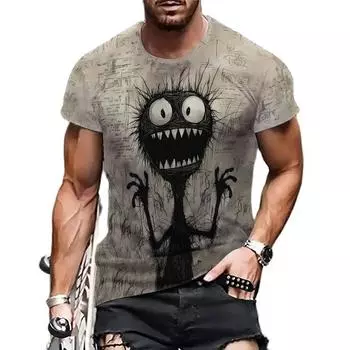Летние футболки с изображением аниме «Монстр в панике» для мужчин, свободная футболка с коротким рукавом и круглым вырезом, футболка большого размера для улицы, мужская одежда S