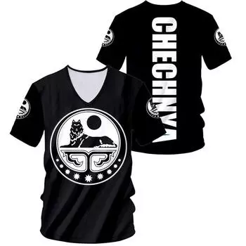 Летние футболки с изображением России и Чечни, чеченские флаги с 3D принтом, мужские и женские модные футболки с короткими рукавами и v-образным вырезом, мужские футболки, топы, одежда 5XL