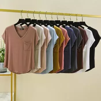 Летние футболки с карманами и v-образным вырезом, с короткими рукавами, женская свободная футболка из модала, однотонные базовые футболки больших размеров M белый