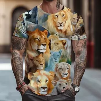 Летние футболки с коротким рукавом, топы с 3D-принтом, мужские футболки с круглым вырезом S