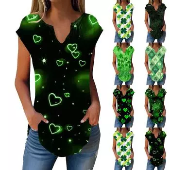 Летние футболки с короткими рукавами для женщин, модные свободные повседневные нарядные туники с V-образным вырезом, плиссированные топы на бретелях L