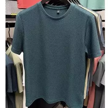 Летние футболки с круглым вырезом, мужские сетчатые дышащие футболки из ледяного шелка с половиной рукавом, однотонные тонкие повседневные крутые быстросохнущие футболки с короткими рукавами 5XL белый