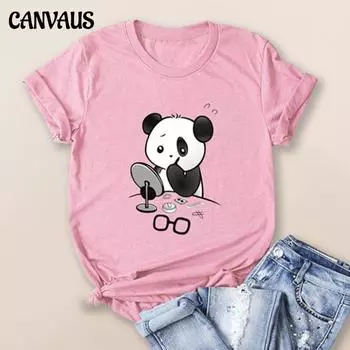 Летние футболки с пандой, модная повседневная футболка с мультяшным принтом, забавная футболка с макияжем панды, блузка XXXXXL белый