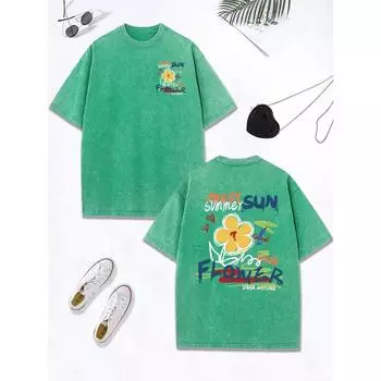 Летние футболки с принтом граффити подсолнуха, женские хлопковые топы оверсайз, повседневные футболки с круглым вырезом, одежда S