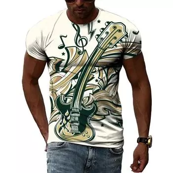 Летние футболки с принтом хип-хопа и музыканта, мужские повседневные футболки с принтом 3D и коротким рукавом, с круглым вырезом и принтом в виде гитары S
