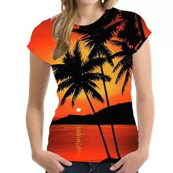 Летние футболки с принтом кокосовой пальмы 3D, женская уличная одежда, повседневная мода 2000 года, футболка с коротким рукавом, футболка с круглым вырезом для детей, топы, одежда XL