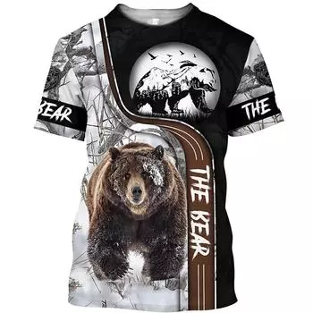 Летние футболки с принтом «Медведь и охота» для мужчин, уличная футболка Harajuku с круглым вырезом и коротким рукавом, свободные топы в стиле хип-хоп, мужская одежда 6XL 2XL