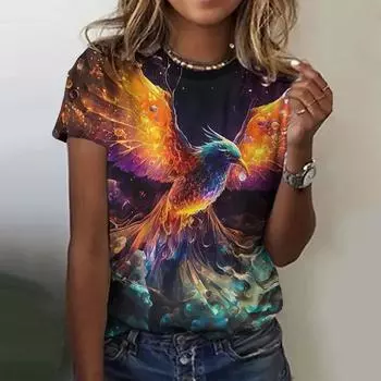 Летние футболки с принтом Phoenix 3D, женская уличная одежда, повседневная мода, животные, Y2k, футболка с коротким рукавом, футболки с круглым вырезом, топы, одежда S