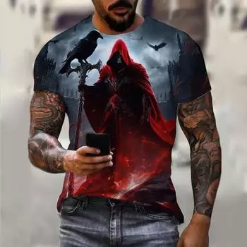 Летние футболки с принтом скелета ужасов и нежити с 3D-принтом, свободные повседневные футболки с круглым вырезом и короткими рукавами для женщин S серый