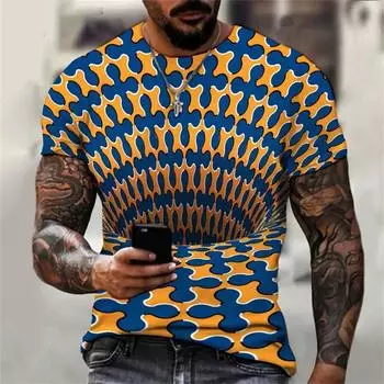 Летние футболки с психоделическим графическим 3D-принтом, уличная мужская мода, свободные рубашки с короткими рукавами и круглым вырезом, одежда S