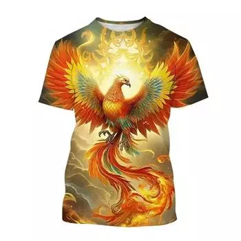 Летние футболки с рисунком животных, огненной птицей, фениксом, 3D-принтом, для мужчин и женщин, с коротким рукавом, свободная футболка Harajuku, детская одежда M