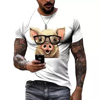 Летние футболки с забавным 3D рисунком свиньи, модные мужские уличные футболки в стиле хип-хоп с индивидуальным принтом, повседневные футболки с круглым вырезом и коротким рукавом S