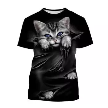 Летние футболки с забавным рисунком кота, женские модные футболки, топы, футболки больших размеров, повседневные футболки в стиле Харадзюку, женская одежда XXS