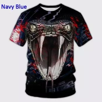 Летние футболки со змеями для мужчин, футболка с изображением животных в стиле 3D, повседневная мода в стиле хип-хоп, крутой топ с круглым вырезом и коротким рукавом 2XS