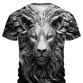 Летние футболки свободного покроя с круглым вырезом и короткими рукавами с принтом льва и тигра в формате 3D для женщин S