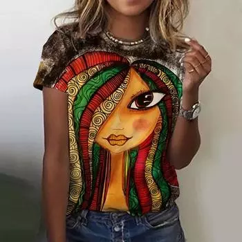Летние футболки Y2k Abstract Art Face 3D Print Футболки для женщин Модная уличная одежда Футболка с коротким рукавом и круглым вырезом Футболки Harajuku Топы Одежда XXS